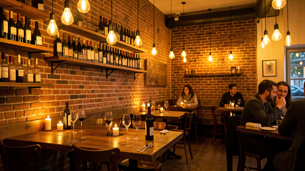 The warm, candlelit interior of La Tavola trattoria in Prenzlauer Berg, Berlin